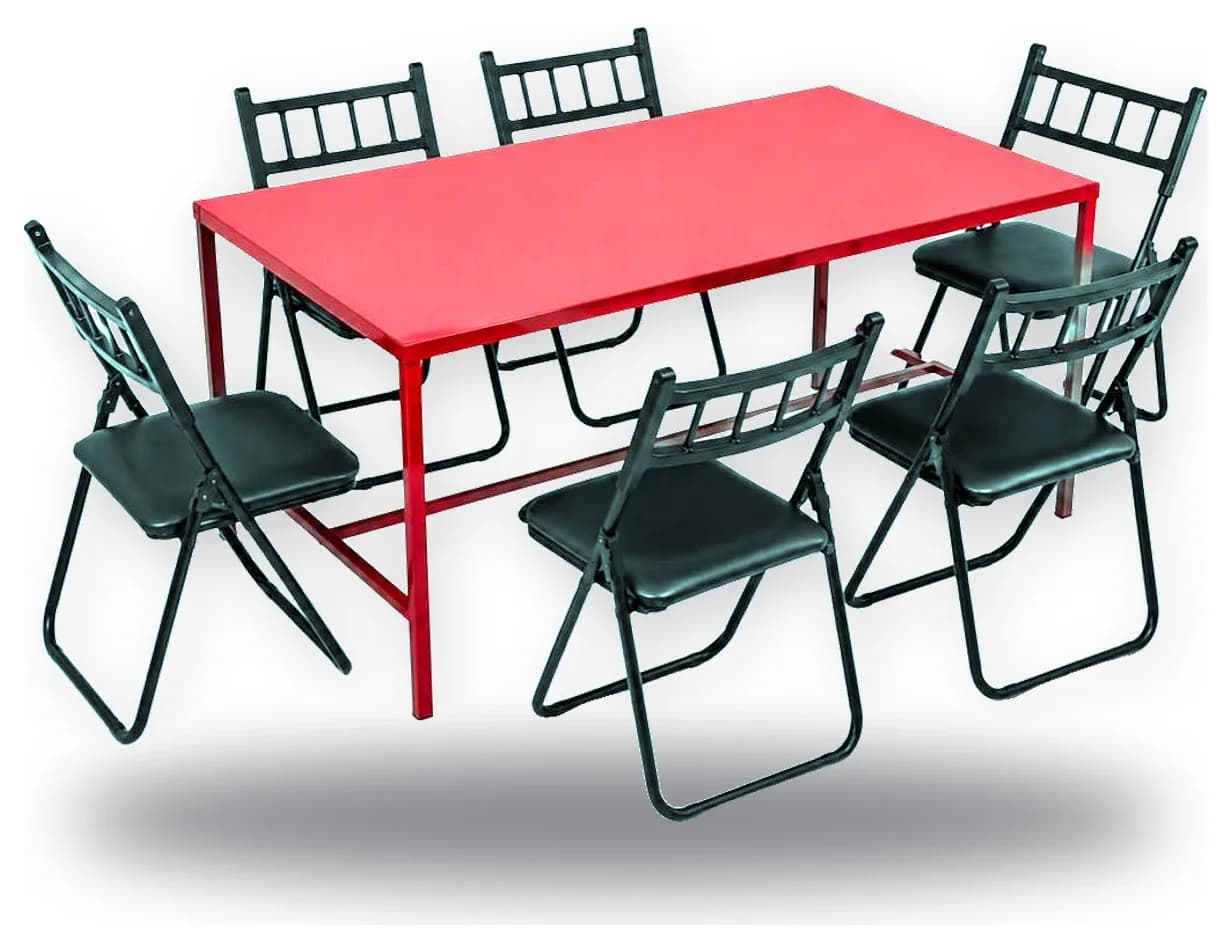 Mesa institucional FSE de acero con seis sillas plegables